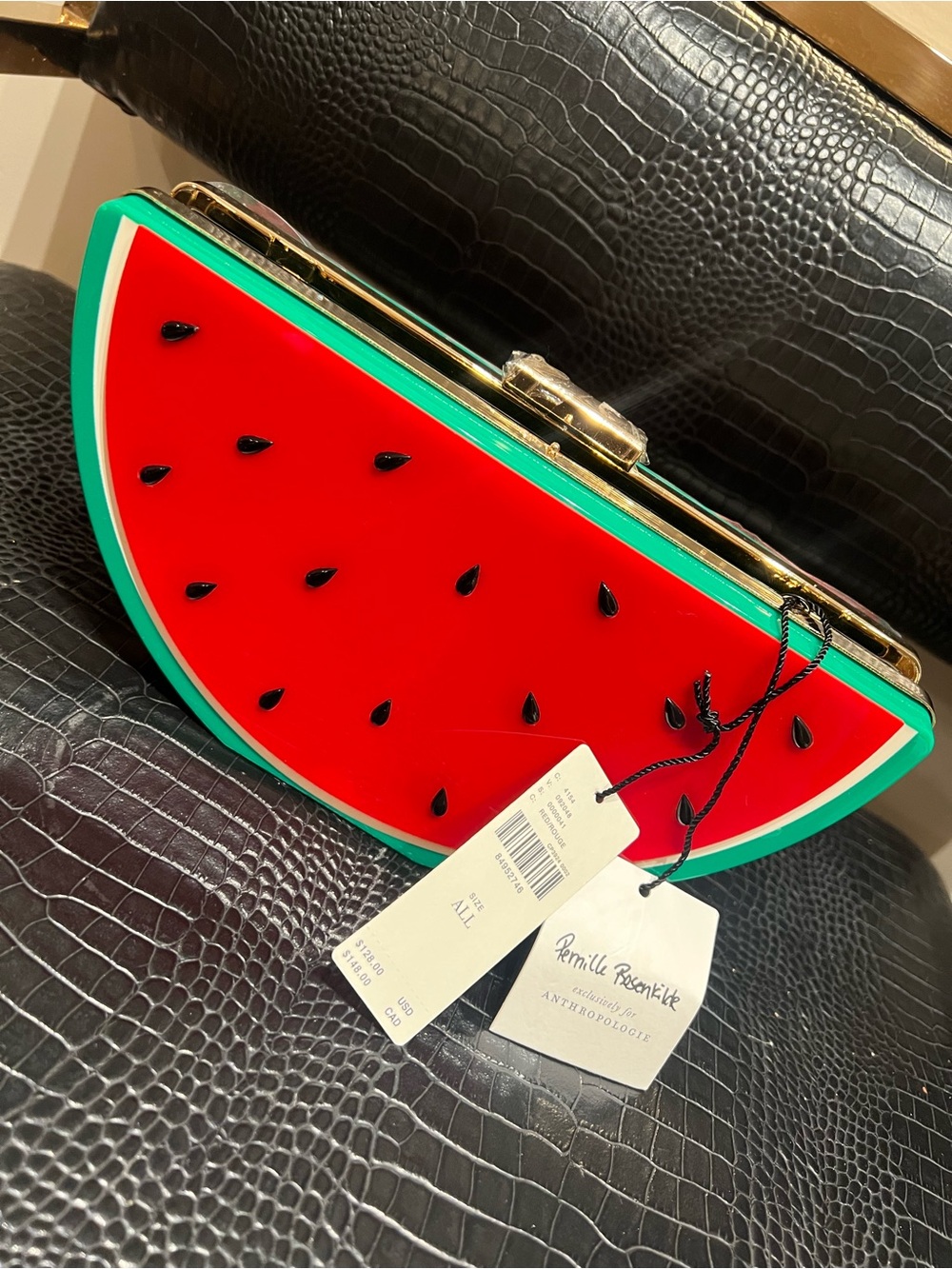 Anthropologie Watermelon Slice Clutch in Red and Green with Black Seed Accents